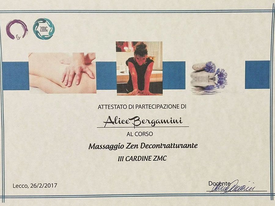 Attestato di corso massaggio